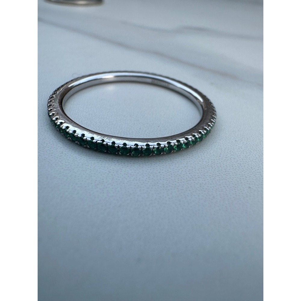 Green CZ Eternity Band Ring Sterling Silver Size 9 Slim Stacking Minimalist